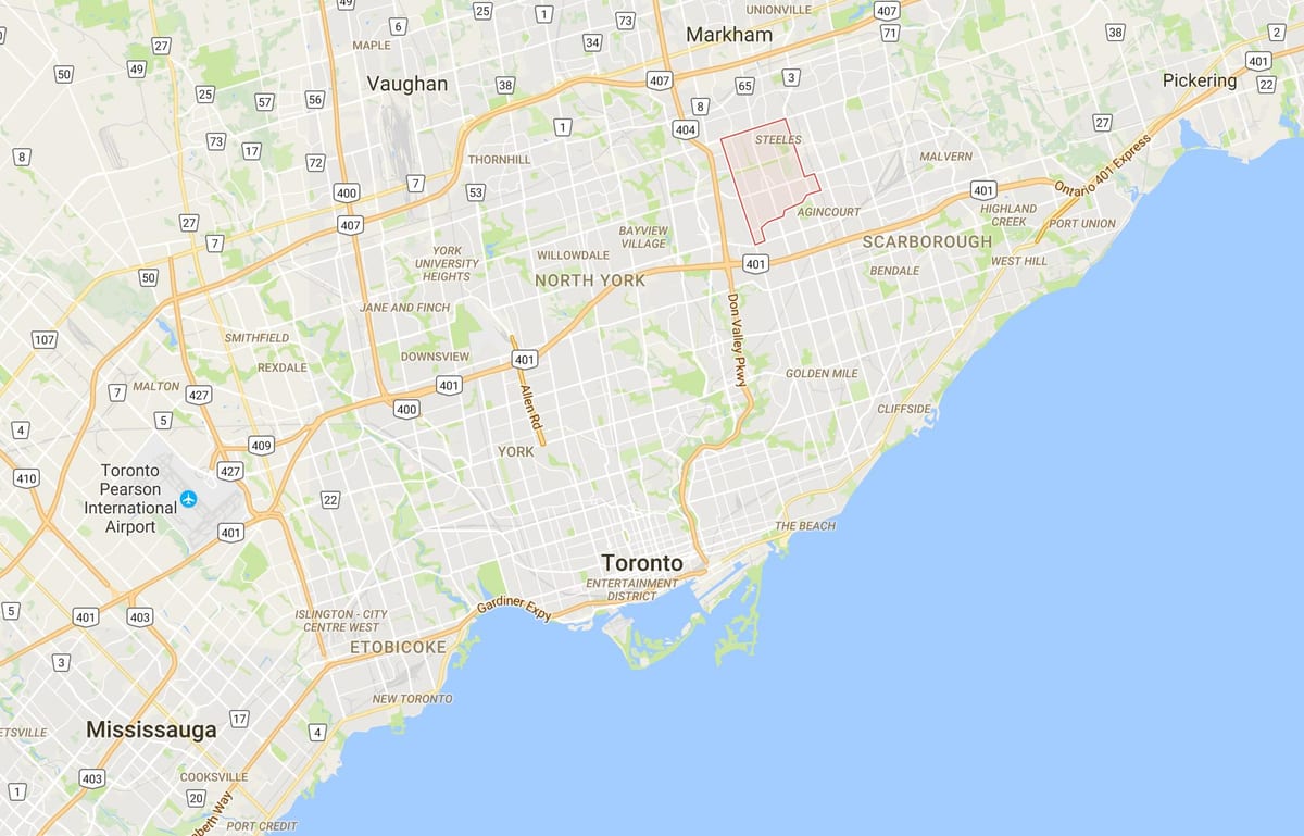 Kort af Ég'Amoreaux umdæmi Toronto