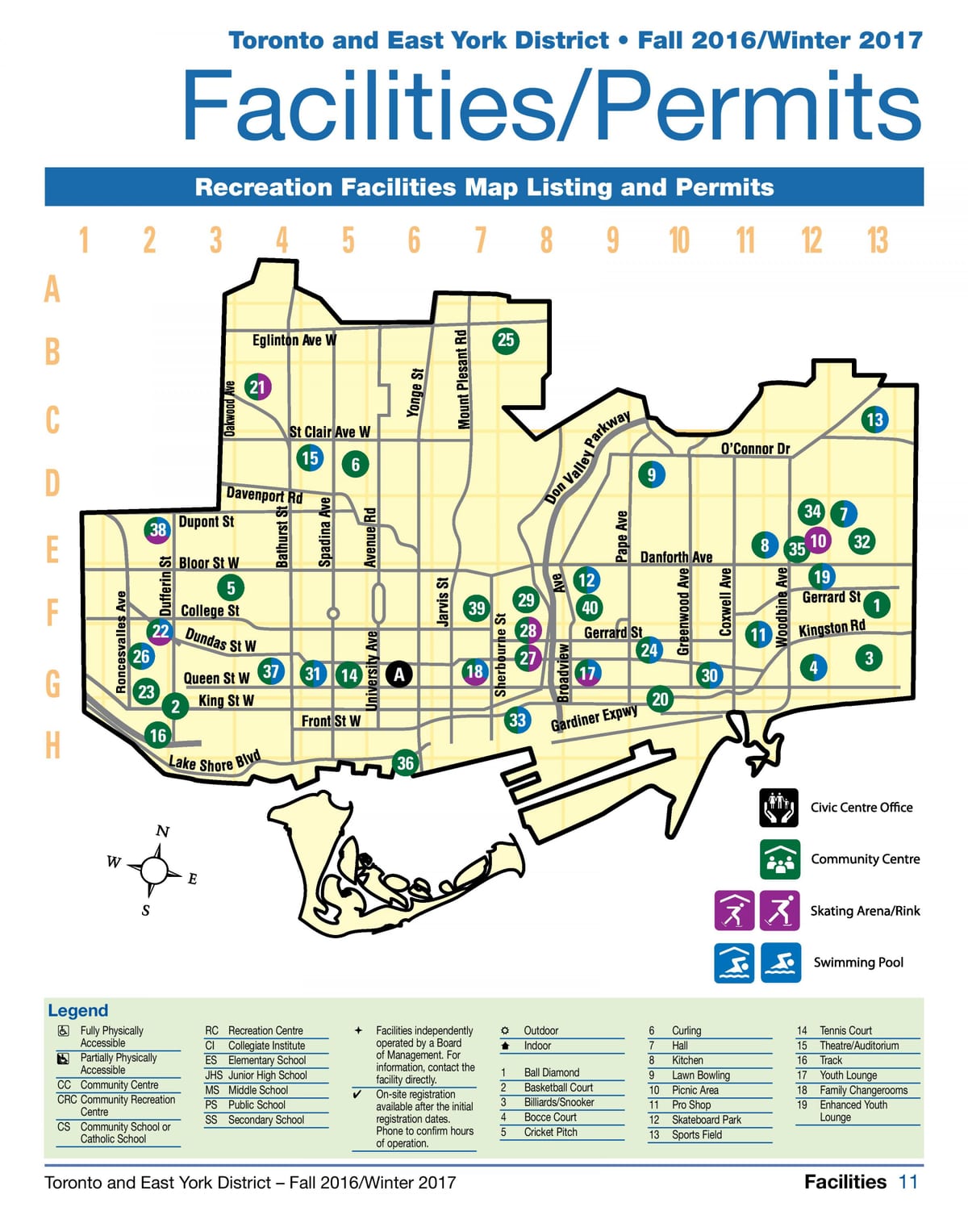 Kort af aðstöðu afþreyingu Toronto