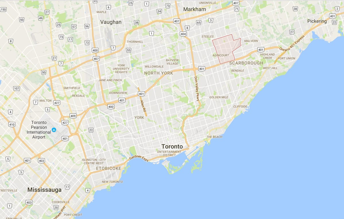 Kort af Agincourt umdæmi Toronto