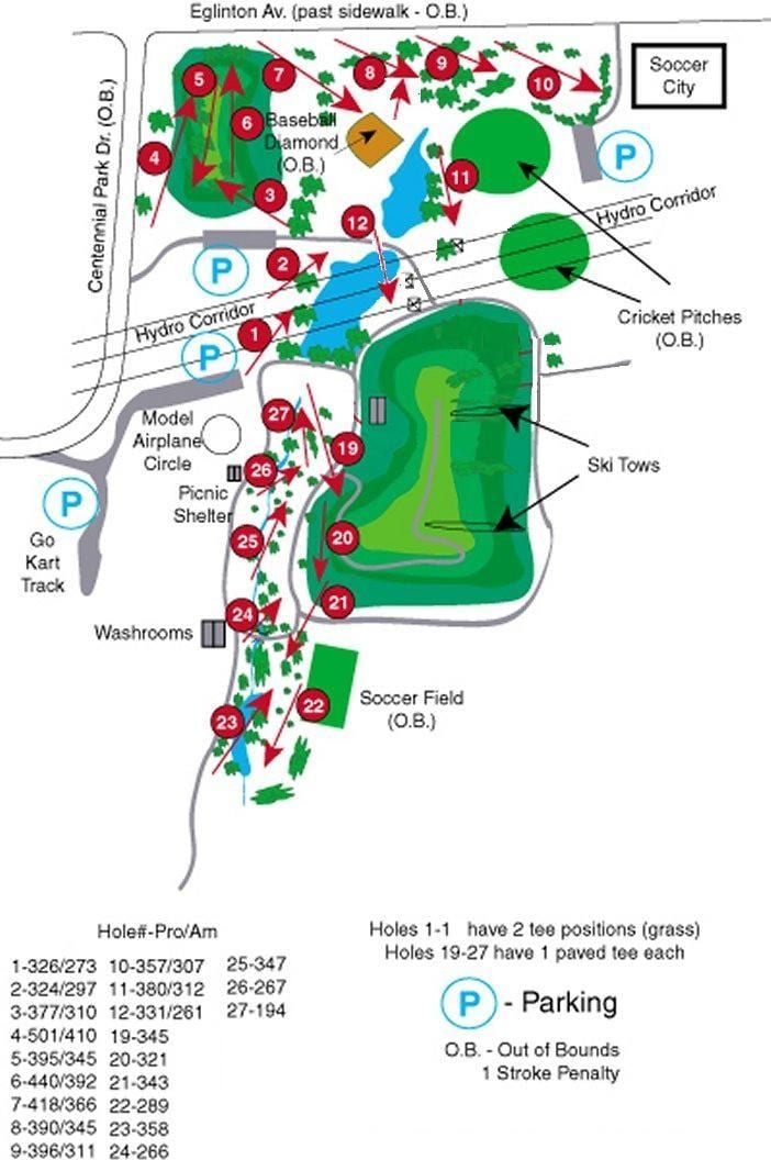 Kort af Aldamótunum Park golfvelli Toronto