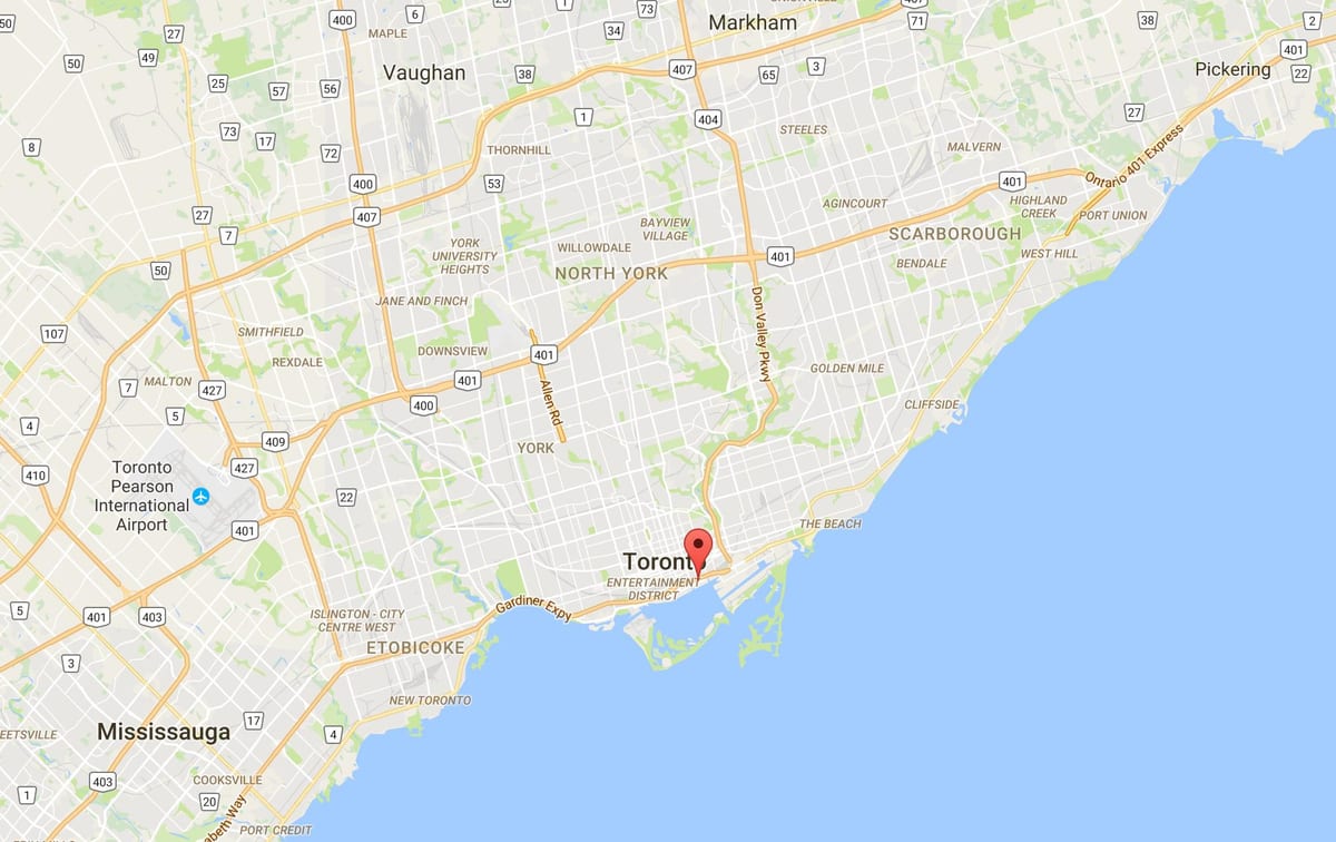 Kort af Austur Á umdæmi Toronto