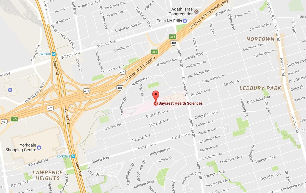 Kort af Baycrest Heilsu Vísindi Toronto