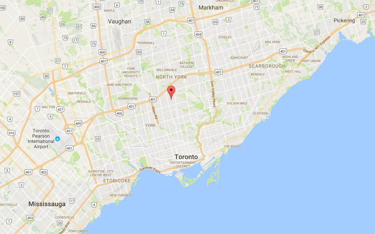 Kort af Bedford Park umdæmi Toronto