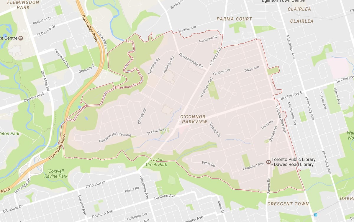 Kort af Beisli Leið hverfinu Toronto