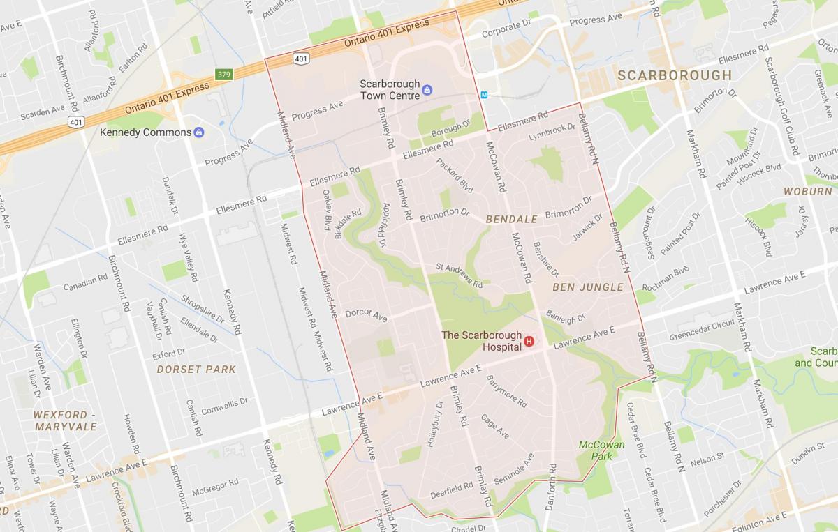 Kort af Bendale hverfinu Toronto