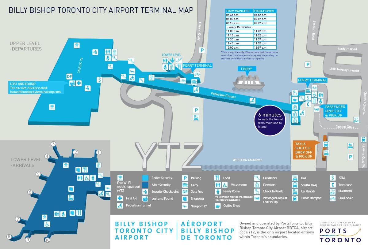 Kort af Billy Biskup Toronto city flugvöllur