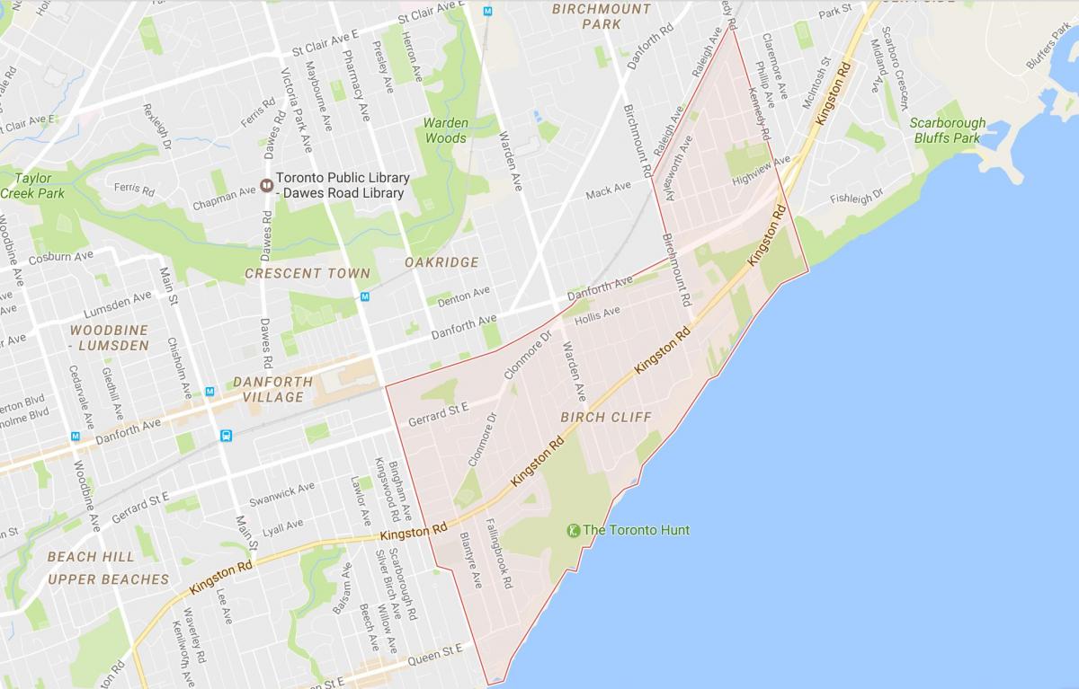 Kort af Birki Cliff hverfinu Toronto