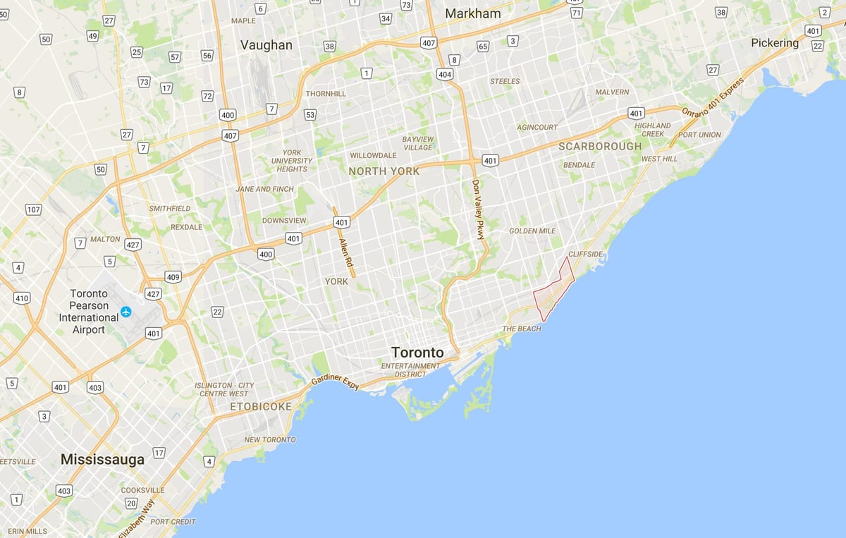 Kort af Birki Cliff umdæmi Toronto