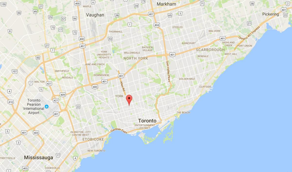 Kort af Bracondale Hill umdæmi Toronto