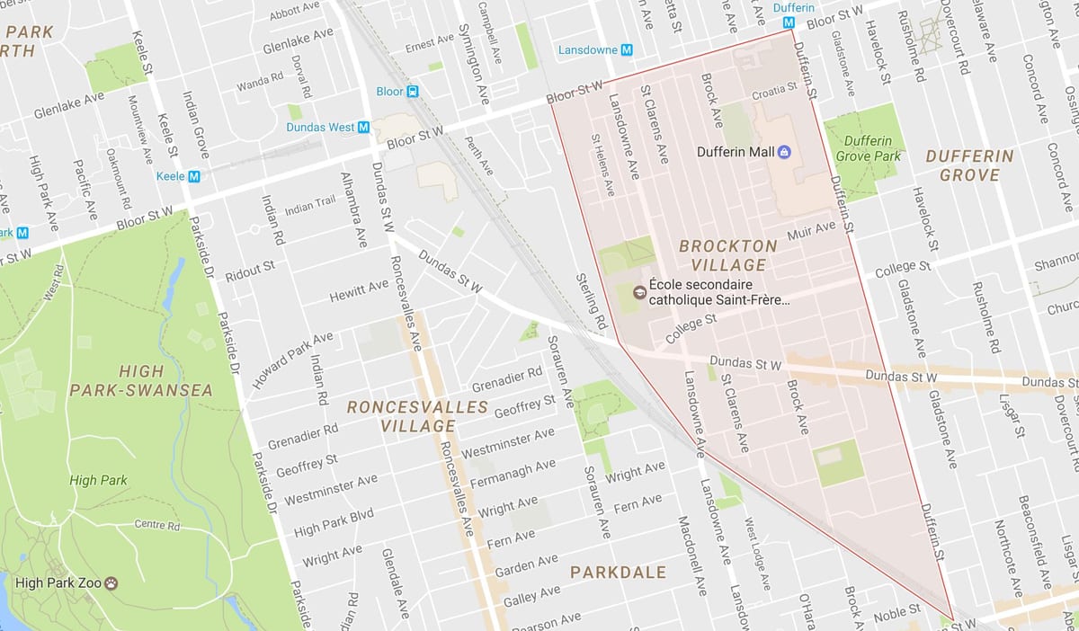 Kort af Brockton Þorpinu hverfinu Toronto