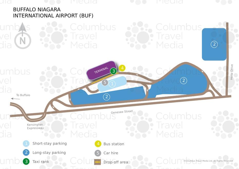 Kort af Buffalo Niagara alþjóðlegur flugvöllur