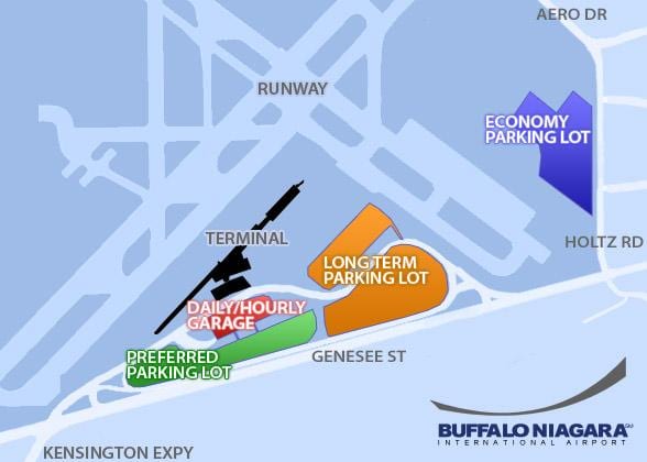 Kort af Buffalo Niagara-flugvöllur bílastæði