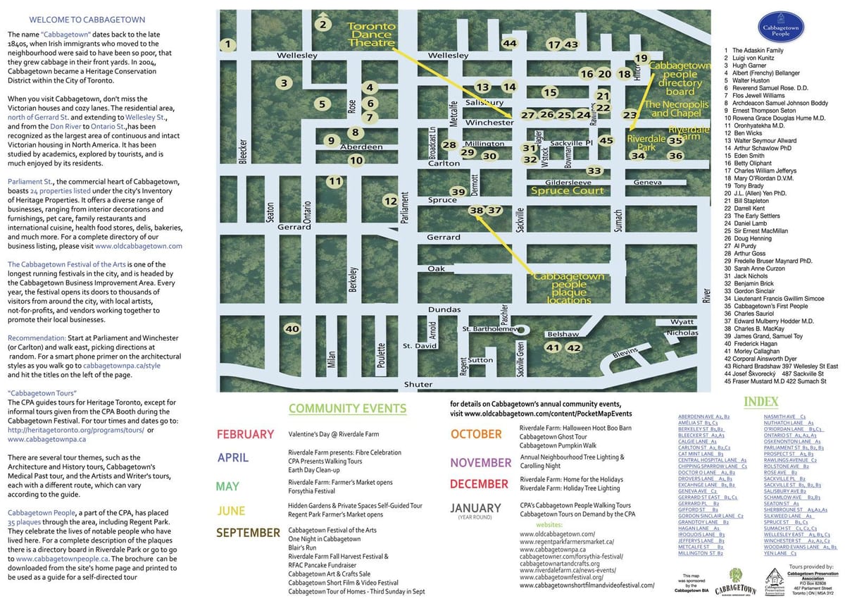 Kort af Cabbagetown atburðum Toronto