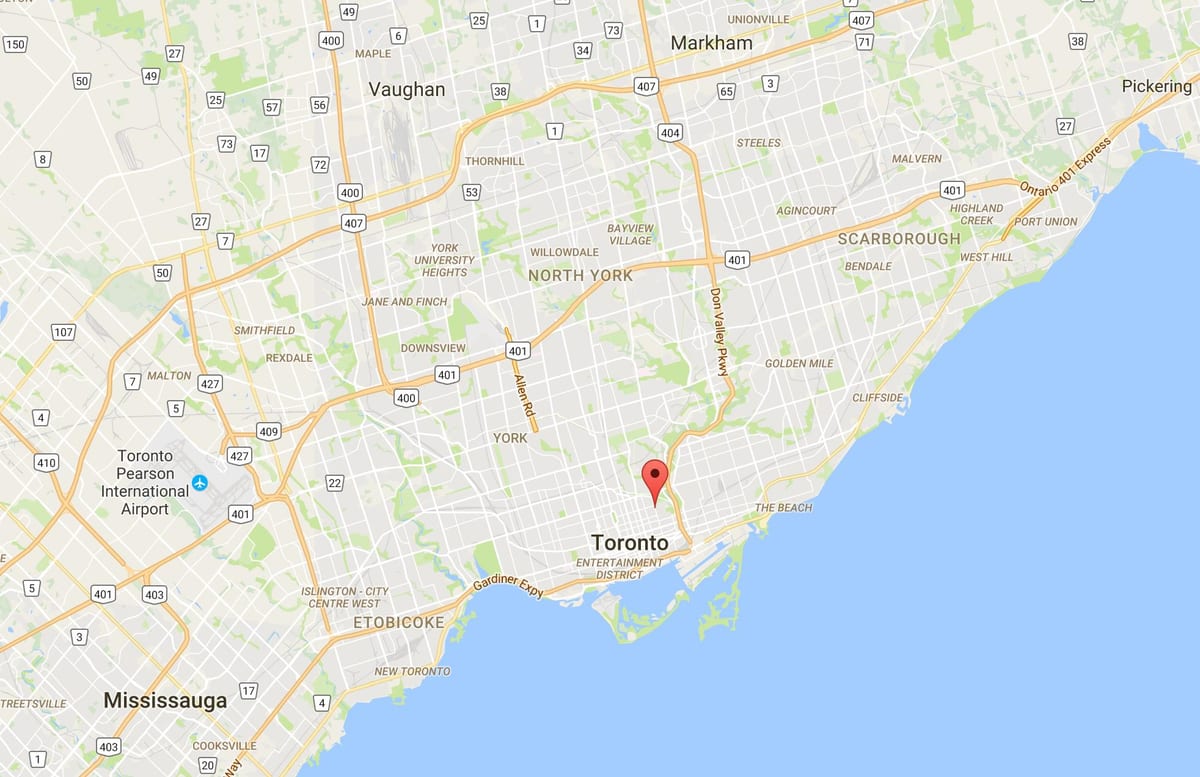 Kort af Cabbagetown umdæmi Toronto