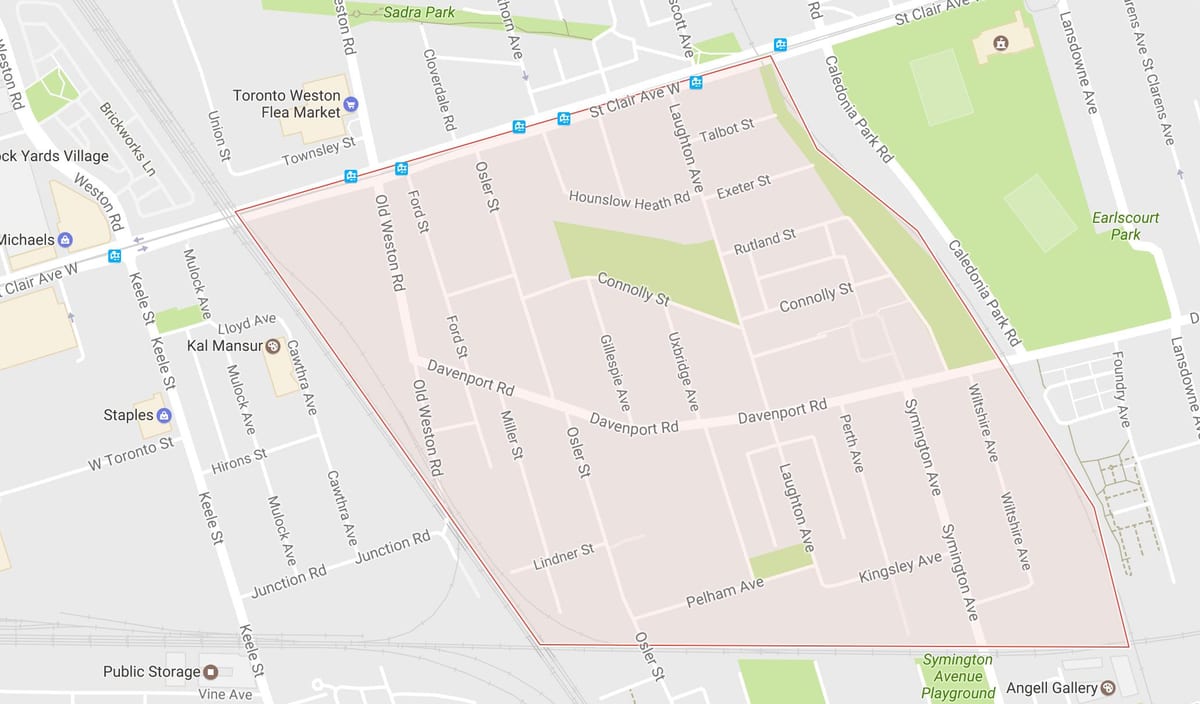 Kort af Carleton Þorpinu hverfinu Toronto