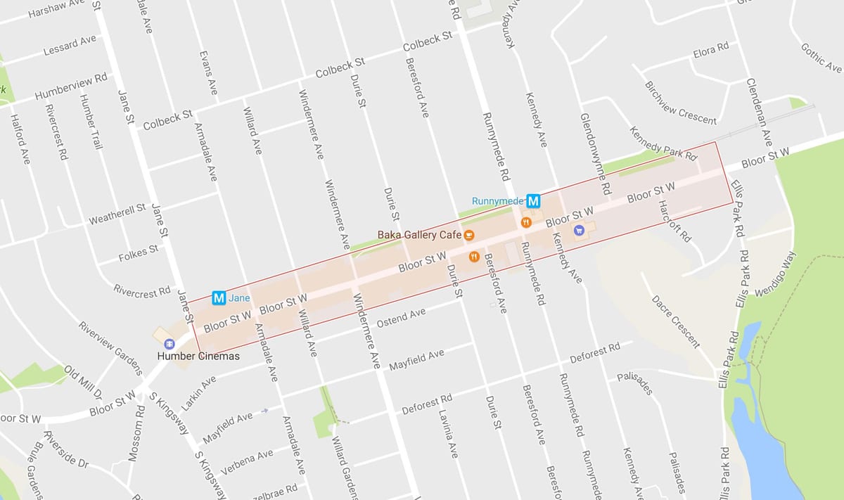 Kort af Carlton vesturbænum hverfinu Toronto