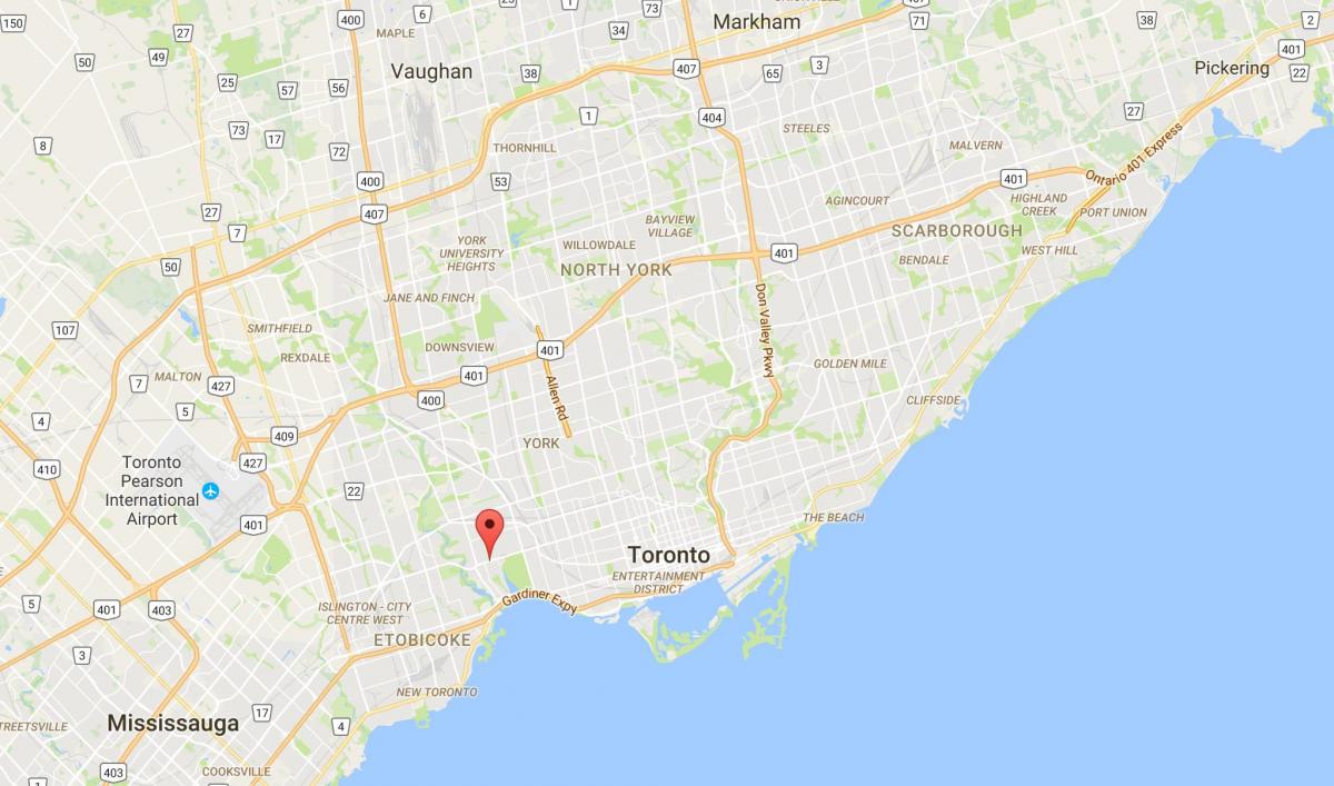 Kort af Carlton vesturbænum umdæmi Toronto
