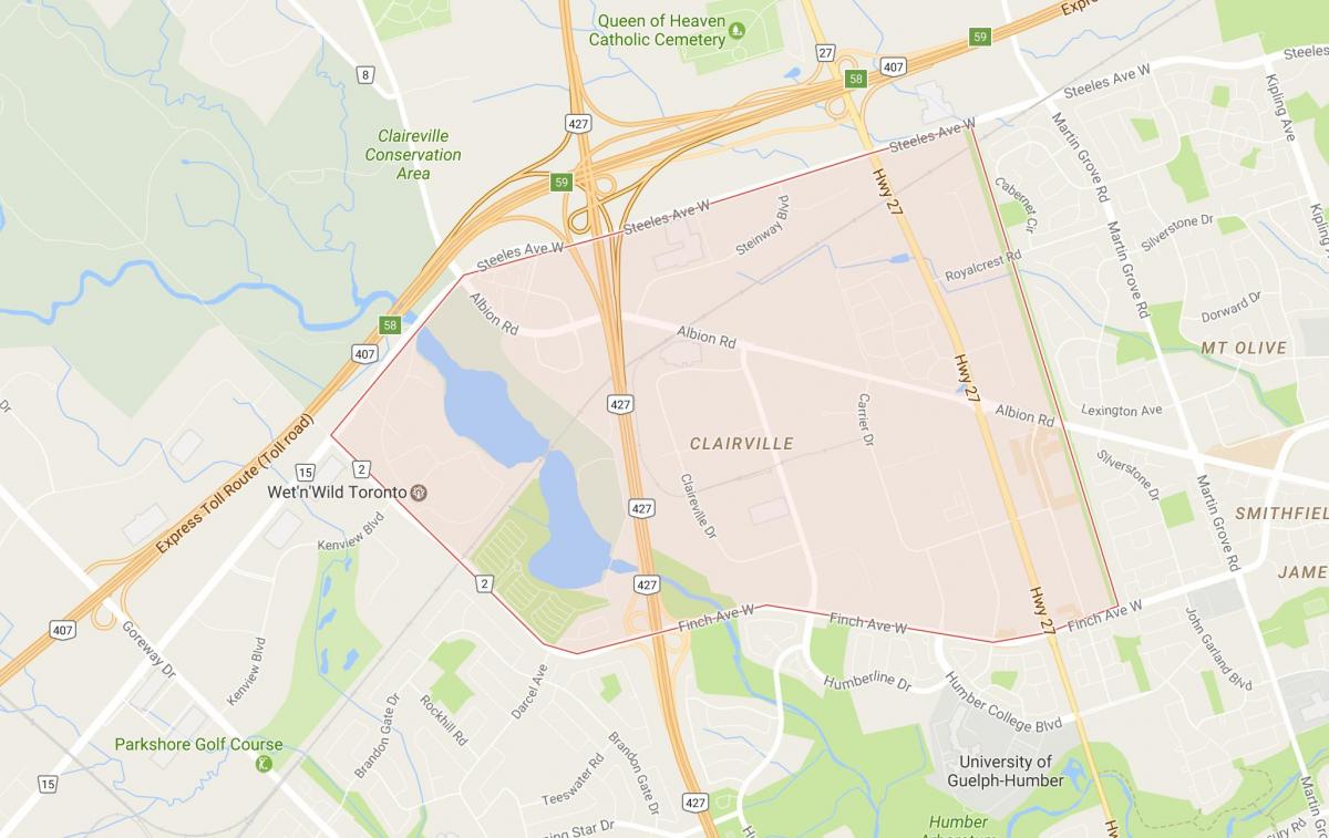 Kort af Clairville hverfinu Toronto