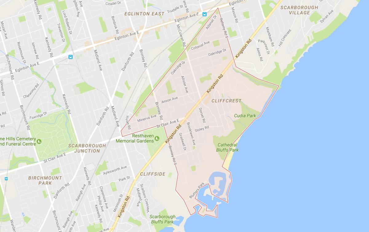 Kort af Cliffcrest hverfinu Toronto