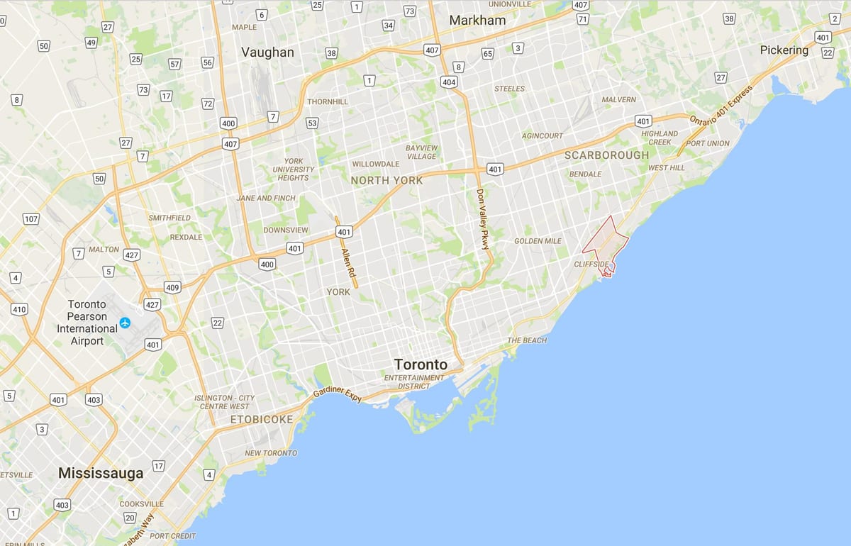 Kort af Cliffcrest umdæmi Toronto