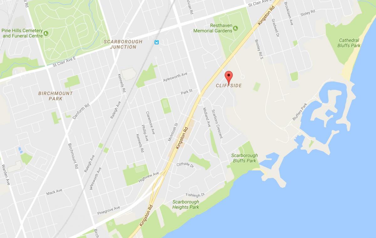Kort af Cliffside hverfinu Toronto