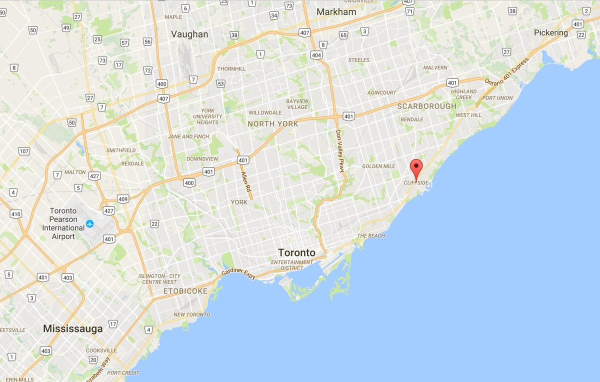 Kort af Cliffside umdæmi Toronto