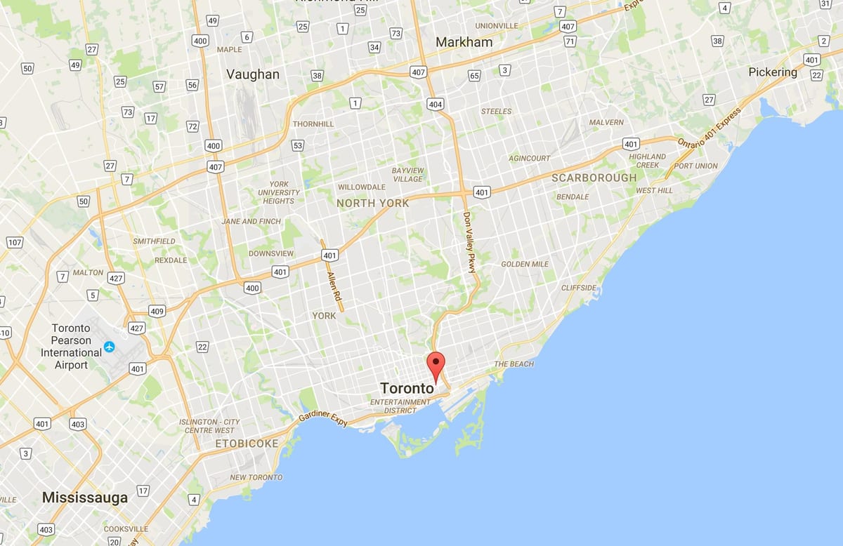 Kort af Corktown umdæmi Toronto