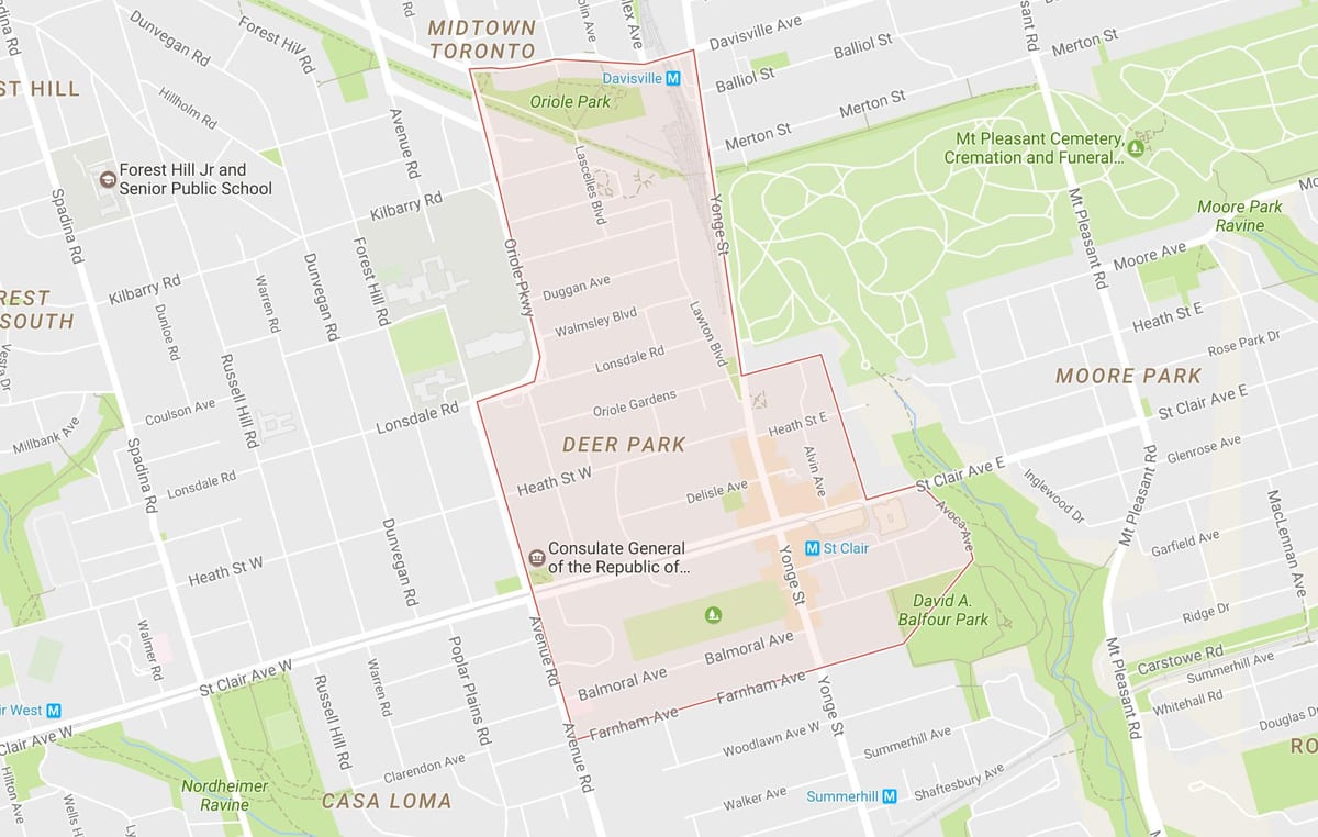 Kort af Dádýr hverfinu Park Toronto