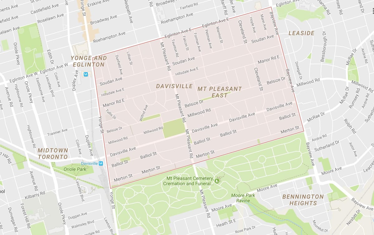 Kort af Davisville Þorpinu hverfinu Toronto