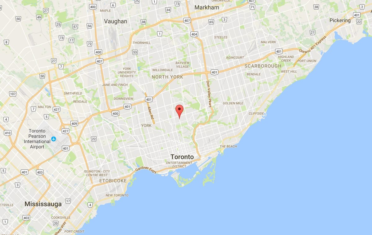 Kort af Davisville Þorpinu umdæmi Toronto
