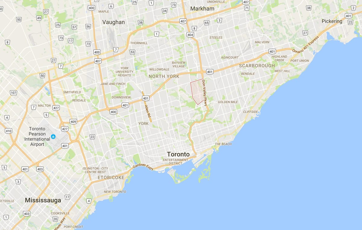 Kort af Vil Mills umdæmi Toronto