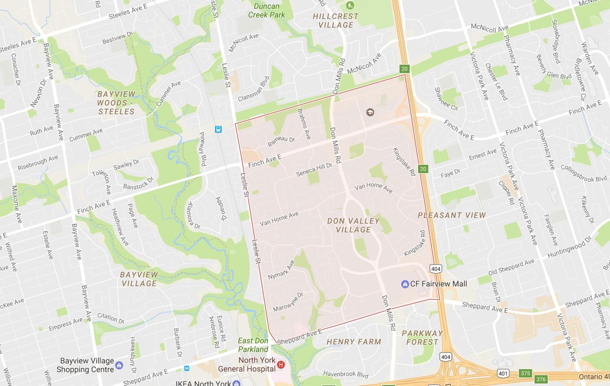 Kort af Vil Valley Þorpinu hverfinu Toronto