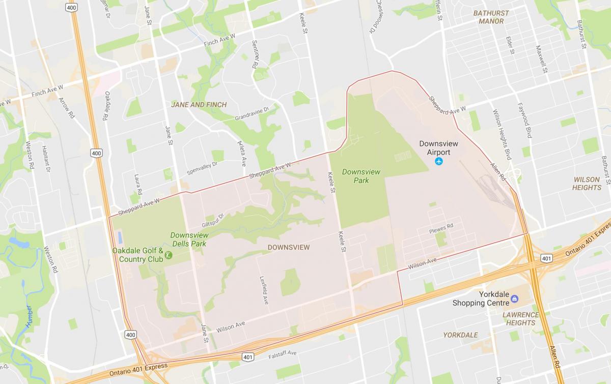 Kort af Downsview hverfinu Toronto