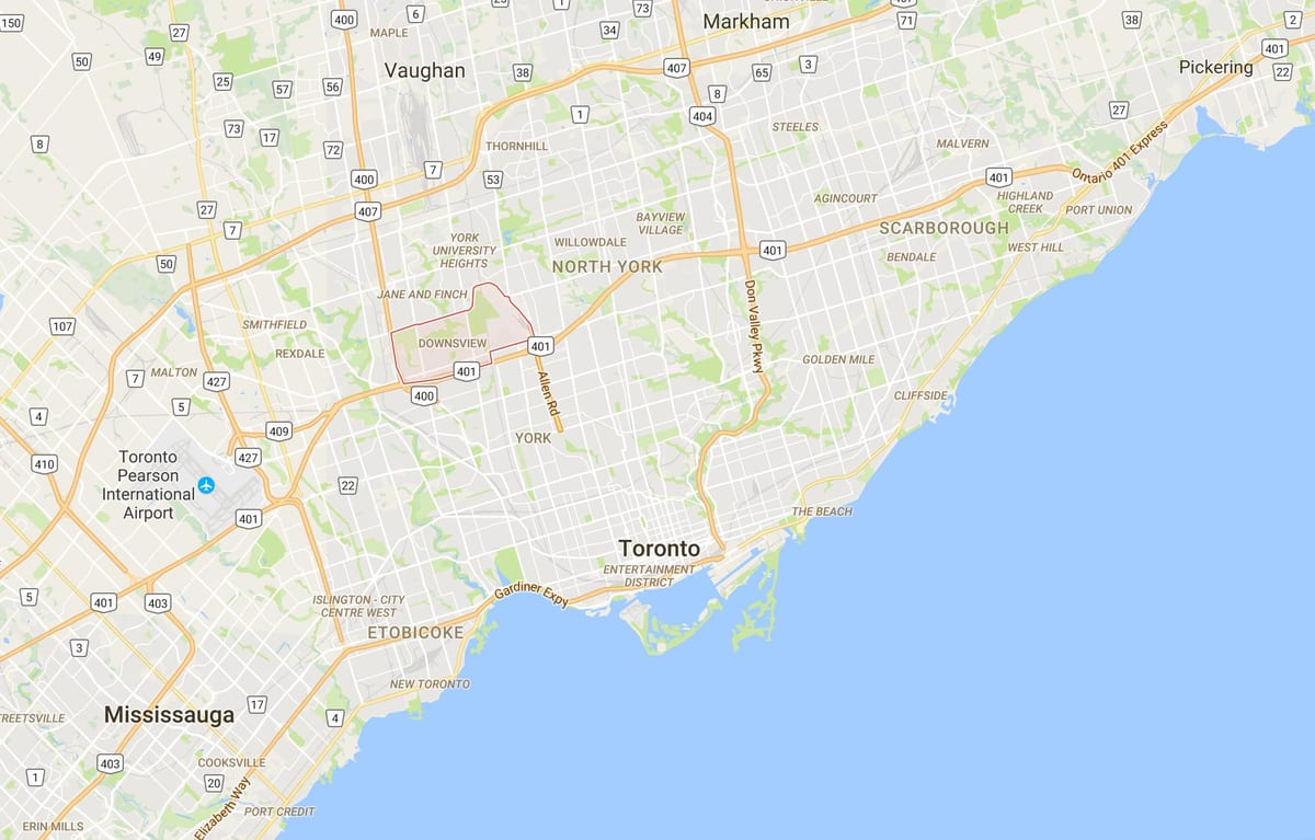 Kort af Downsview umdæmi Toronto