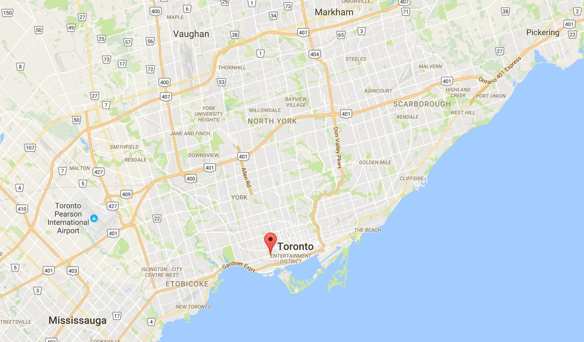 Kort af Drottning Götu Vestur umdæmi Toronto
