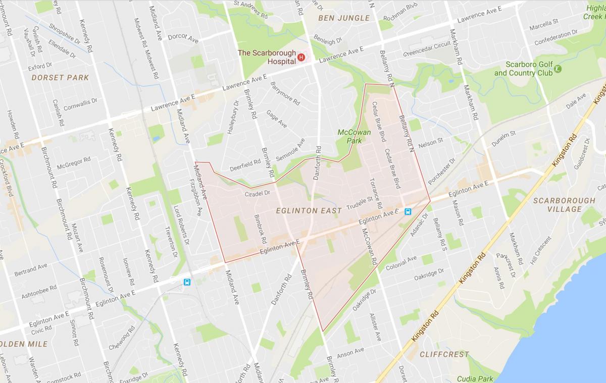 Kort af Eglinton Austur hverfinu Toronto
