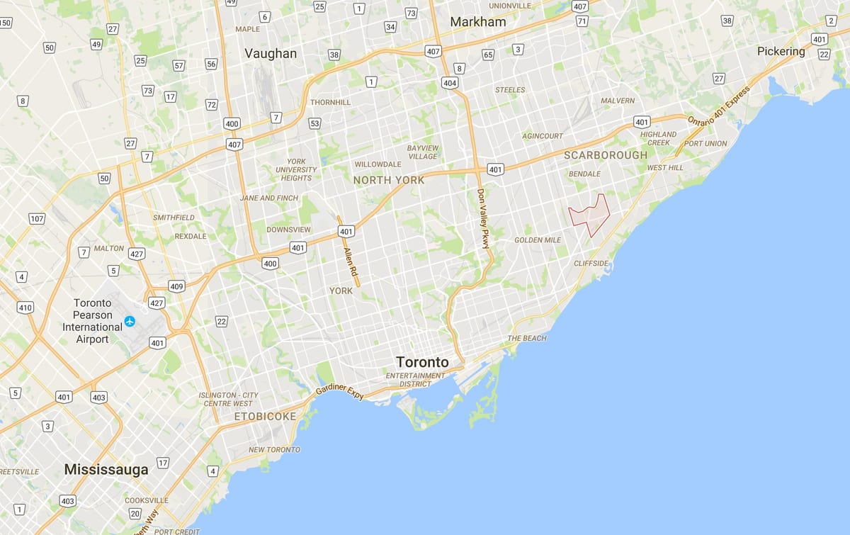 Kort af Eglinton Austur umdæmi Toronto