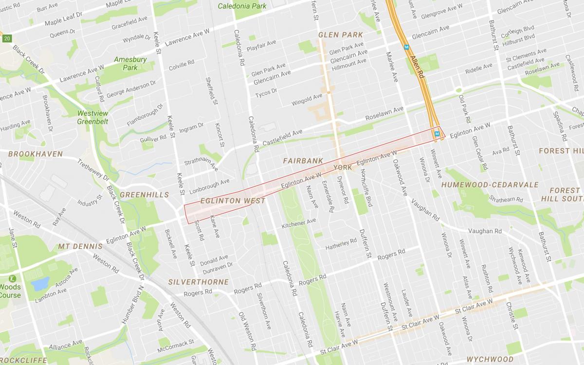 Kort af Eglinton West hverfinu Toronto