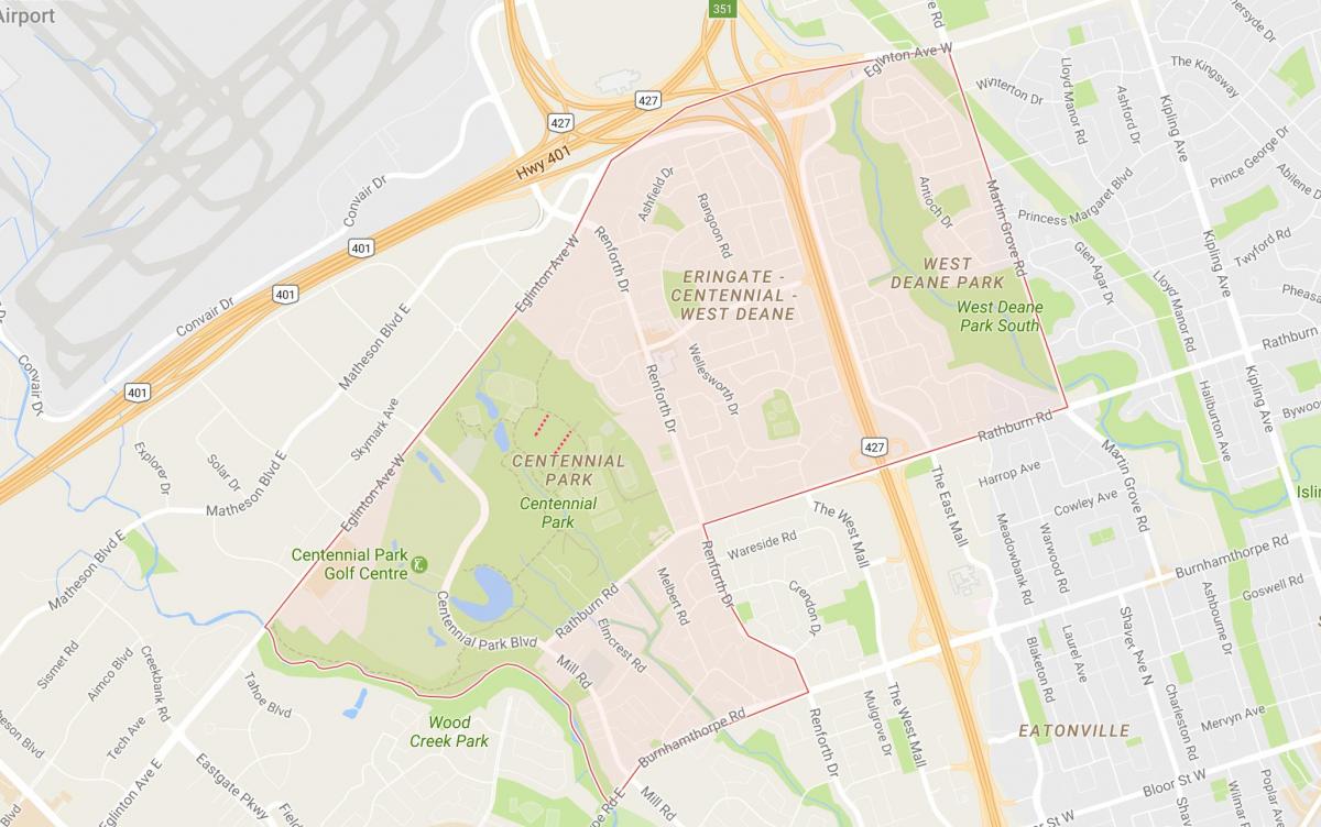 Kort af Eringate hverfinu Toronto