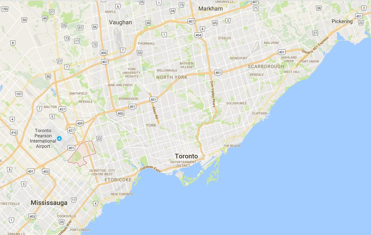 Kort af Eringate umdæmi Toronto