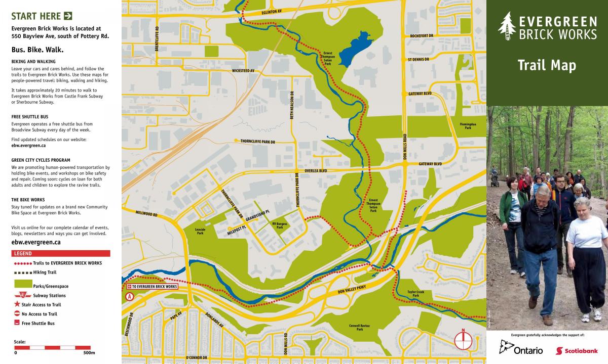 Kort af Evergreen Brickworks Toronto slóð