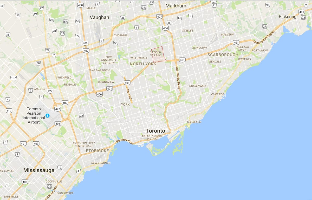 Kort af evergreen laurel Þorpinu umdæmi Toronto