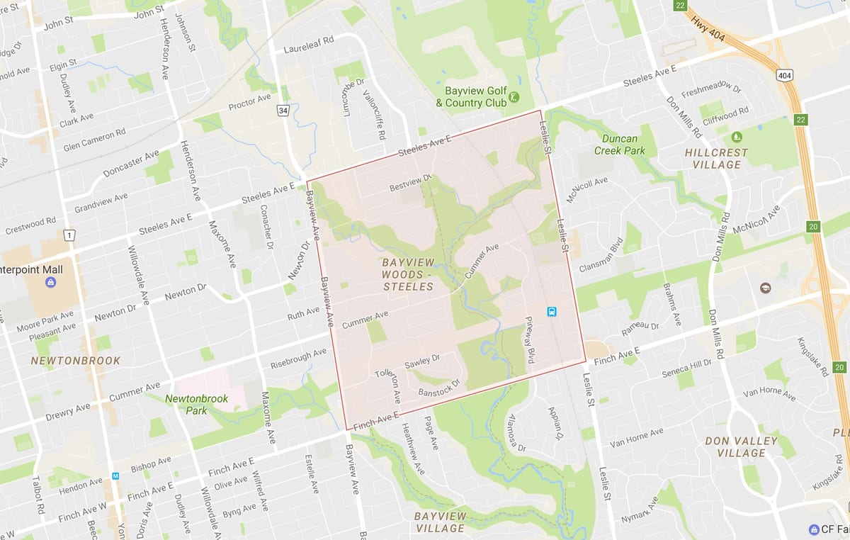 Kort af evergreen laurel Skóginum – Steeles hverfinu Toronto
