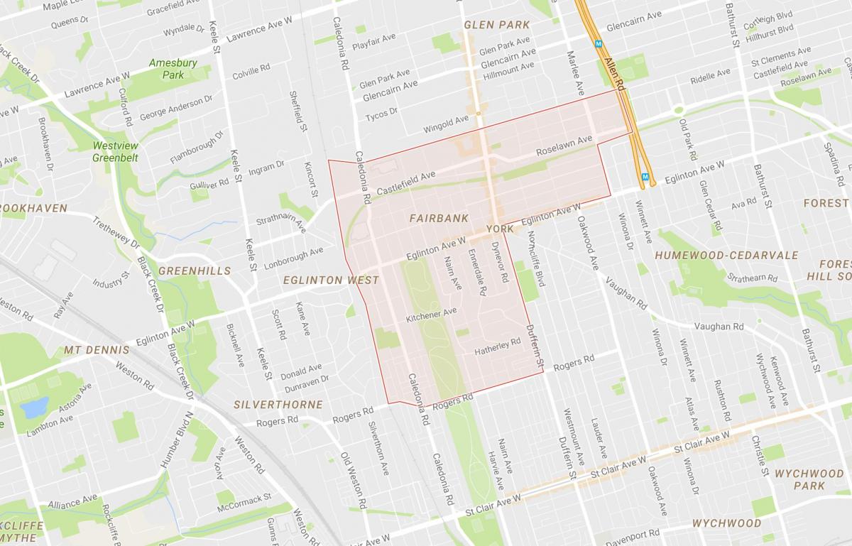 Kort af Fairbank hverfinu Toronto