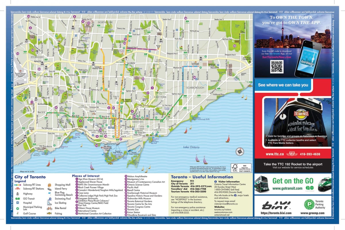 Kort af ferðaþjónusta Toronto
