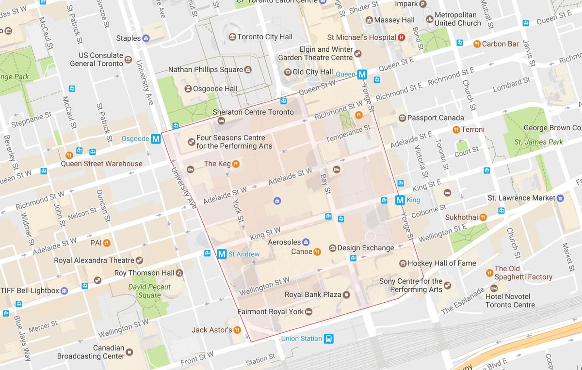Kort af fjármálahverfið hverfinu Toronto