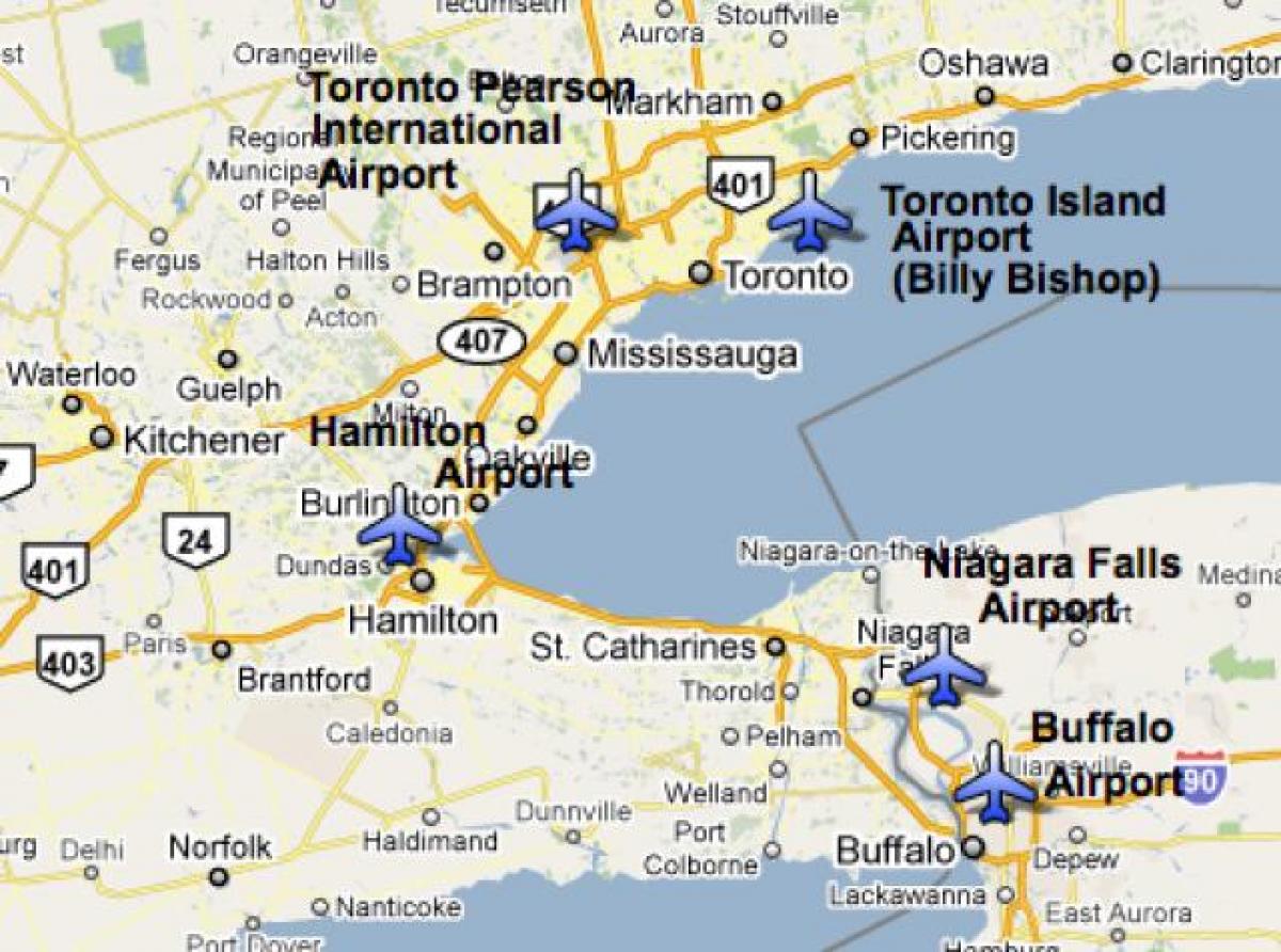 Kort af Flugvellir nálægt Toronto