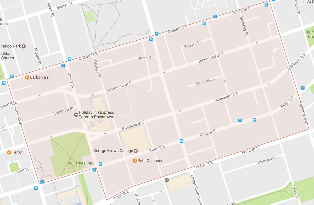 Kort af Gamla Bænum í hverfinu Toronto
