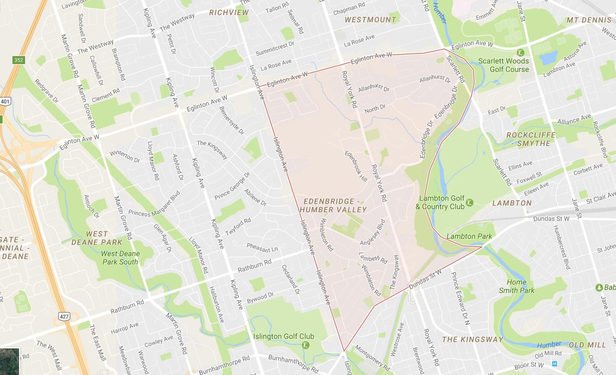 Kort af gamlar byggingar Valley Þorpinu hverfinu Toronto