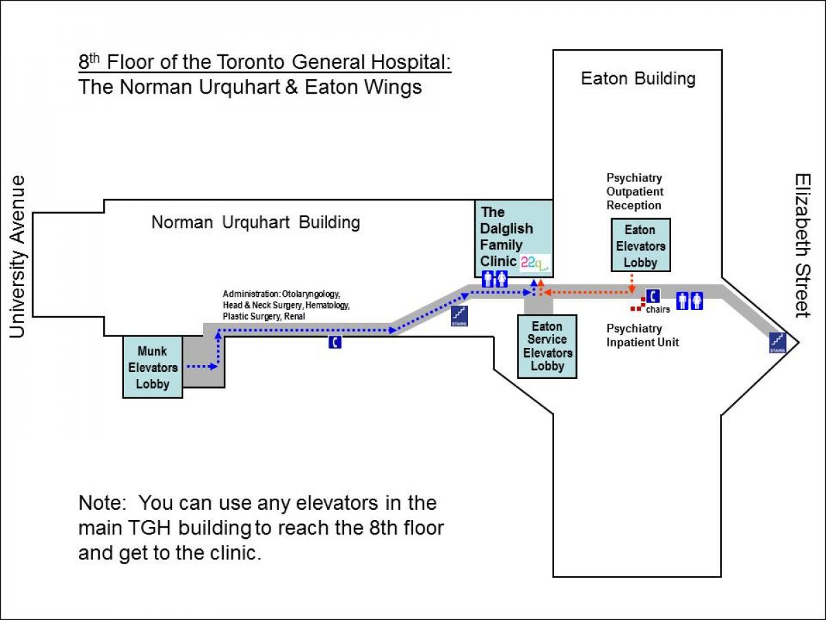 Kort af General Hospital 8 hæð Toronto